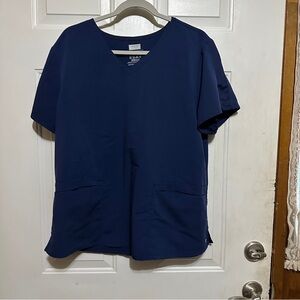 Cherokee Scrub Top Coolmax Women Small CK837A V-Neck Short Sleeve Navy Blue‎ EUC